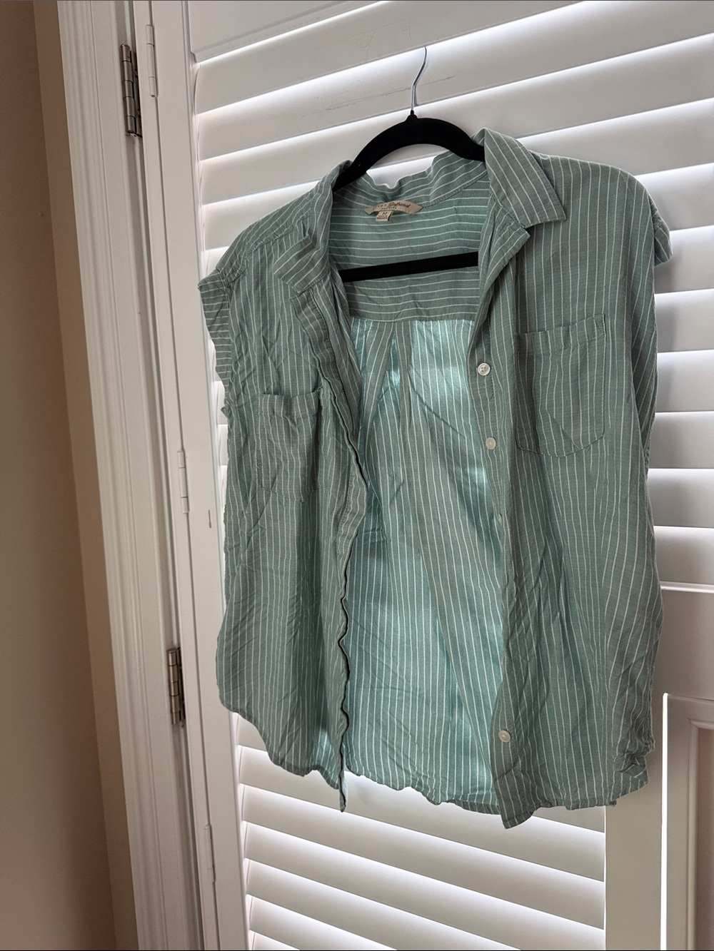 JACHS Girlfriend Mint Green Striped Button-Down Shirt